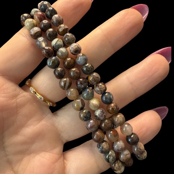 Bracelet Necklace small beaded gemstone agate Picasso Jasper 6MM gem jewelry NEW - Picture 3 of 9